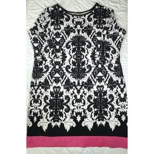 Eliza J Womens 20W Black White Baroque Print Shift Dress Pink Color Block Hem
